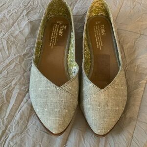 Toms Women's Gray Textile And Suede Chambray Dot Jutti Pull On Flats Size 8